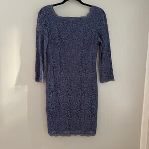 Adrianna Papell periwinkle lace overlay‎ sheath dress size 8